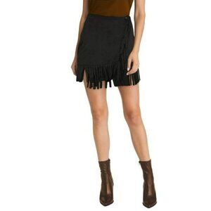 NWT POL Women's Faux Suede Wrap Fringe Hem Mini Skirt